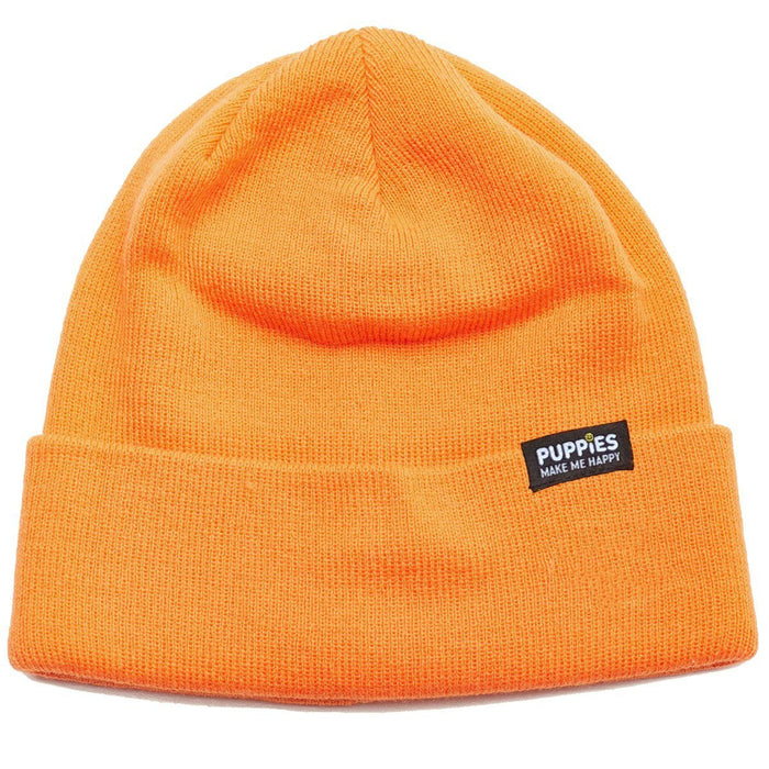 Puppies Make Me Happy Reversible Hipster Beanie in orange