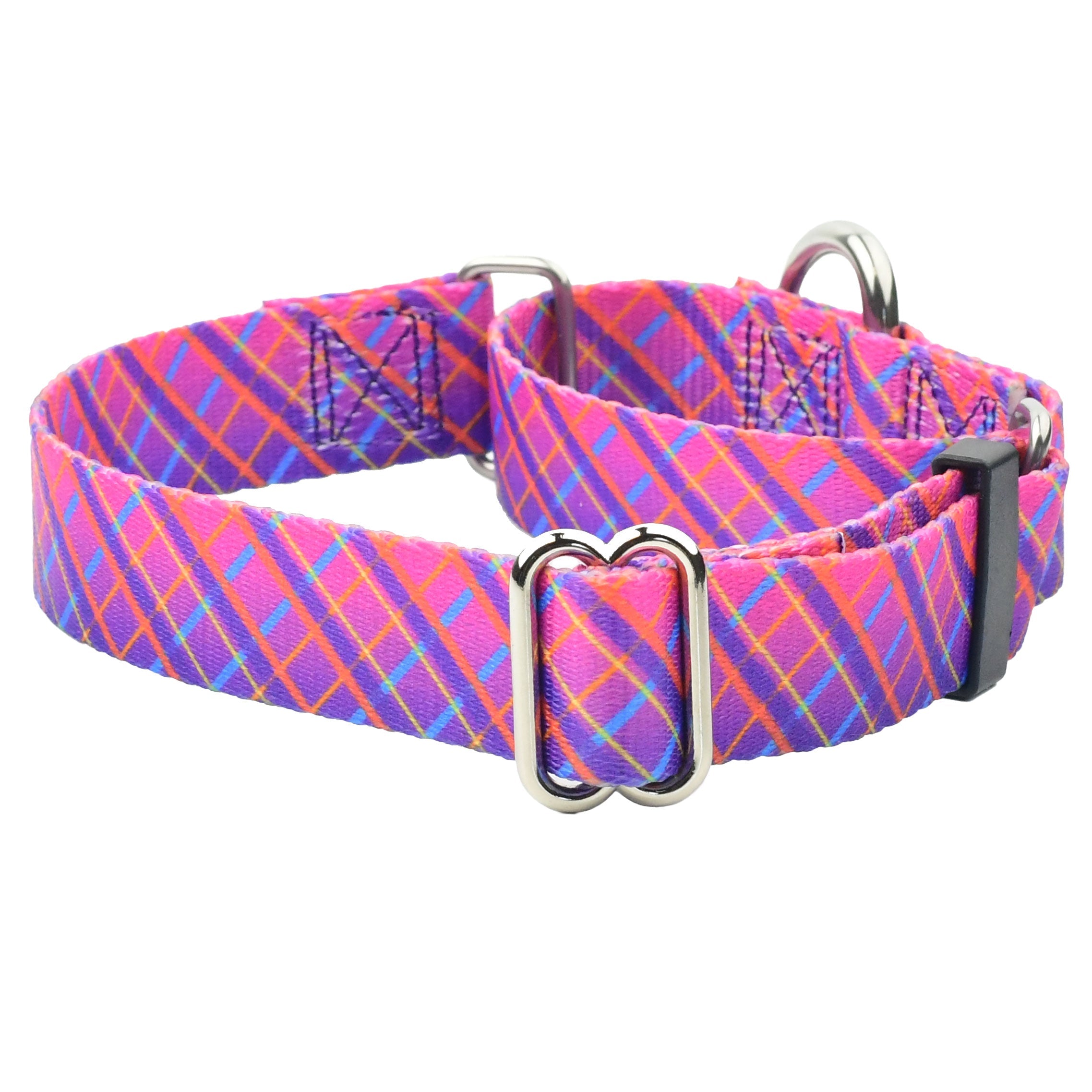 Collar martingala para perro Neon Sunrise Pink Plaid EarthStyle, foto 2