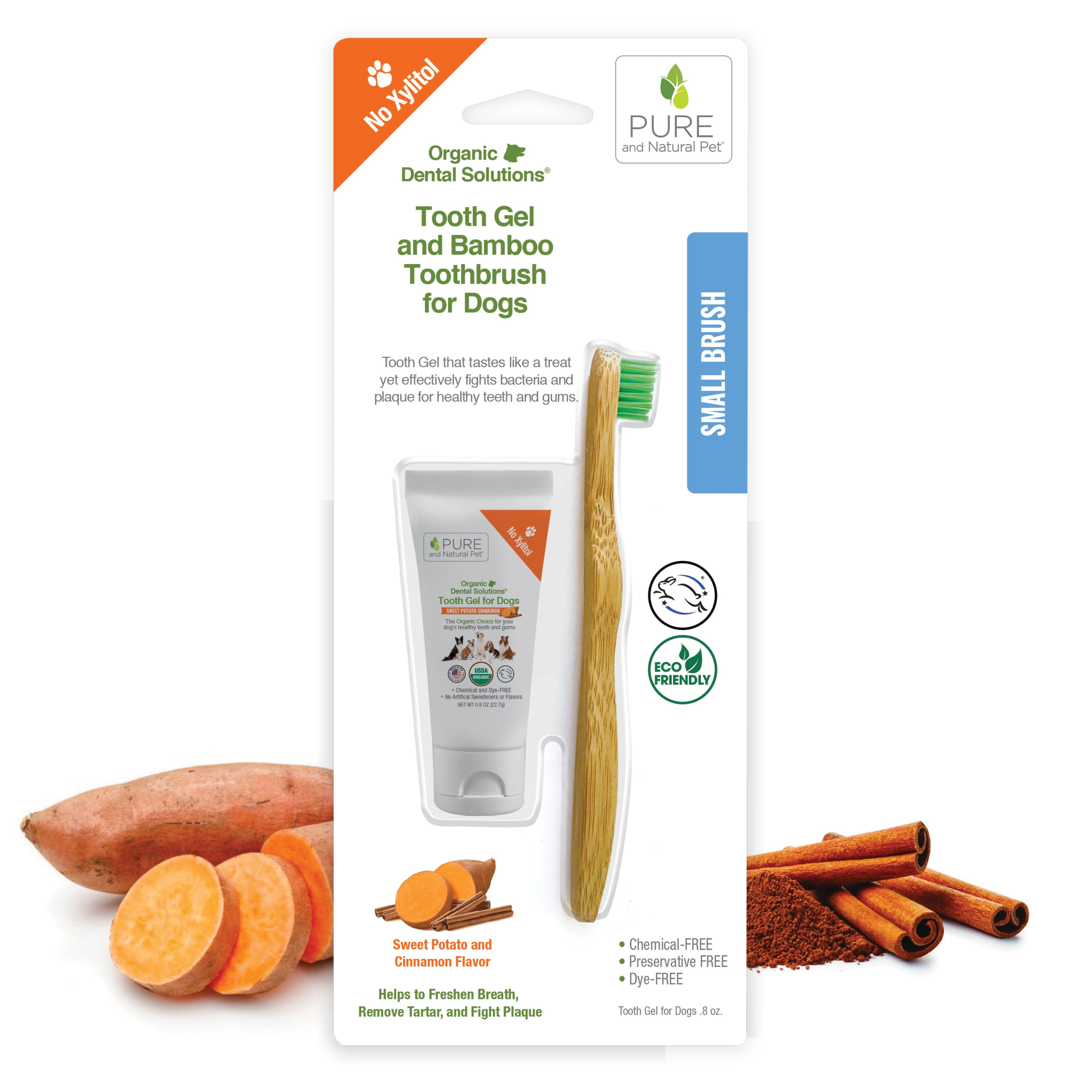 Tooth Gel and Bamboo Toothbrush for Small Dogs, Sweet Potato and Cinnamon