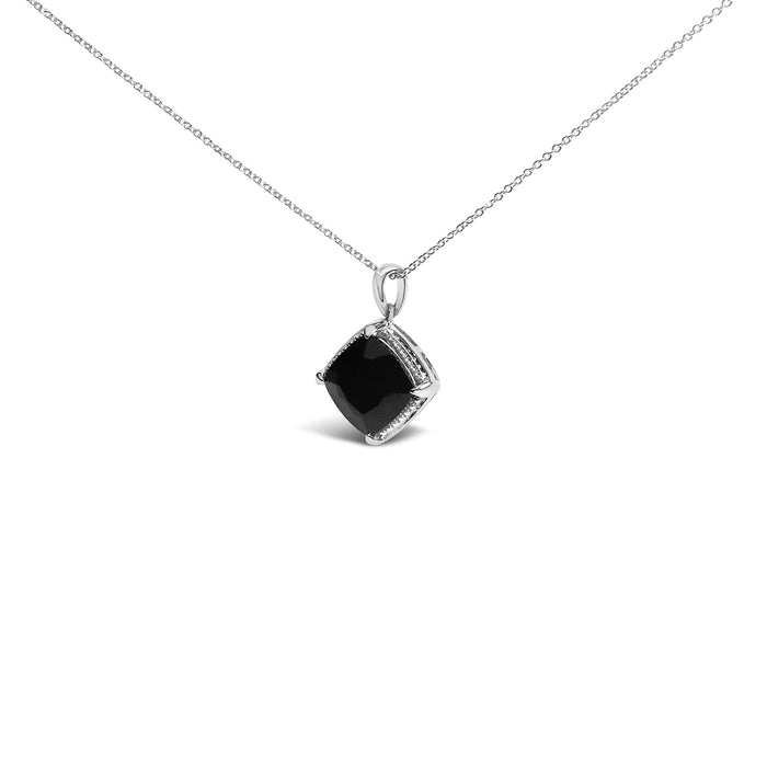 Conjunto de joyería de 3 piezas con ónix cojín, anillo, aretes, colgante y cadena de cable en plata de ley, 18 pulg., foto 2