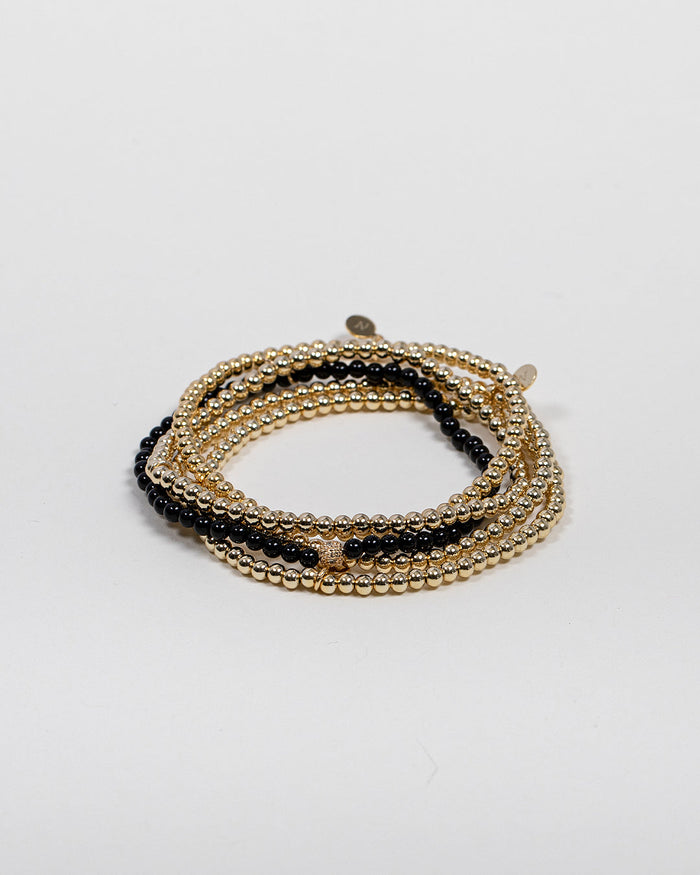 Pulsera de cuentas de ónix negro de 3 mm con cuenta de diamantes en oro de 14K, foto 7
