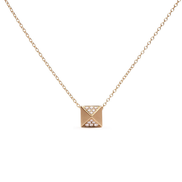 1/4 Ct. T.W. Diamond Matte Finished Pyramid Pendant Necklace in 14K Yellow Gold, photo 1