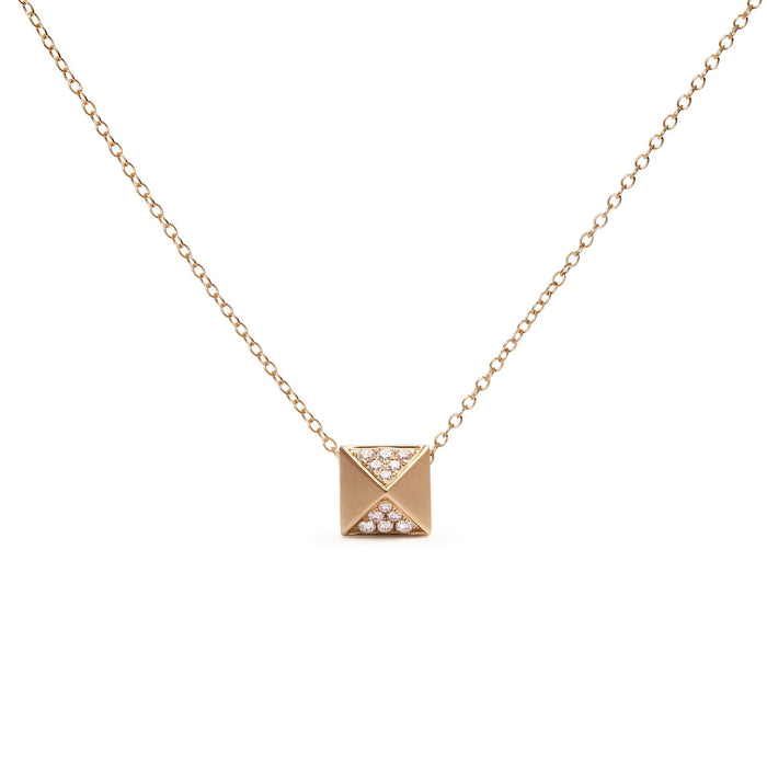 Collar con colgante de pirámide con acabado mate y diamantes de 1/4 ct. p.t. en oro amarillo de 14K, foto 1
