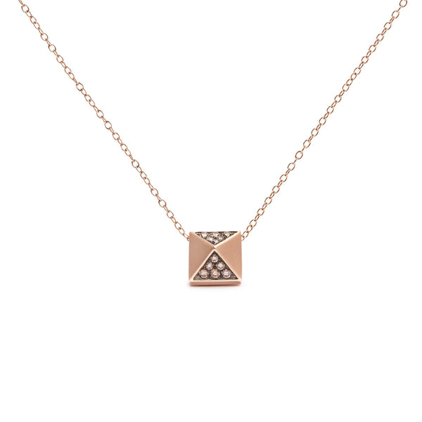 1/4 Ct. T.W. Brown Diamond Matte Finished Pyramid Pendant Necklace in 14K Rose Gold, photo 1