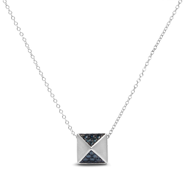 1/4 Ct. T.W. Treated Blue Diamond Matte Finished Pyramid Pendant Necklace in 14K White Gold, photo 1