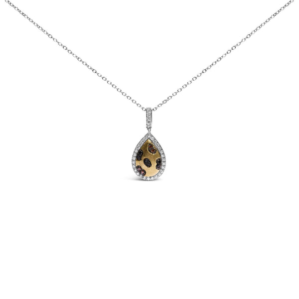 Collar con colgante de halo de pera con detalle de diamante multicolor en plata de ley bañada en oro amarillo de 10K, foto 1