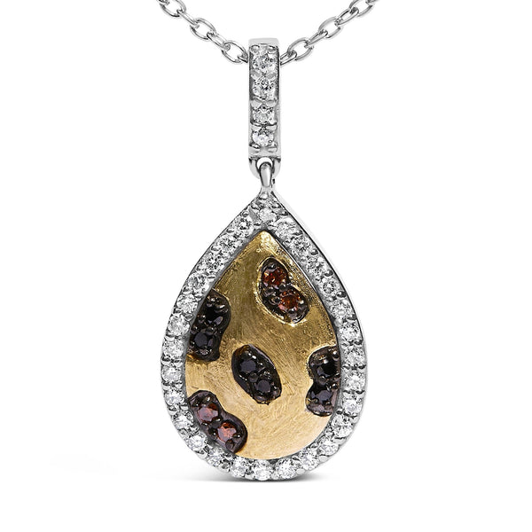 Collar con colgante de halo de pera con detalle de diamante multicolor en plata de ley bañada en oro amarillo de 10K, foto 2