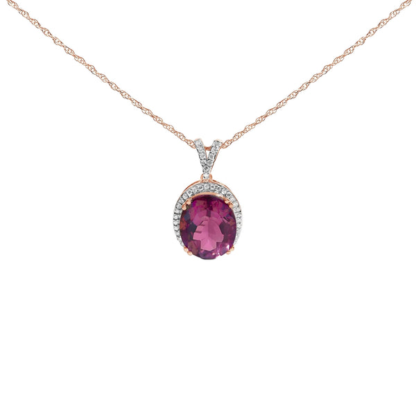 1/5 Ct. T.W. Diamond Pink Quartz Oval Pendant Necklace in 14K Rose Gold Vermeil, photo 1