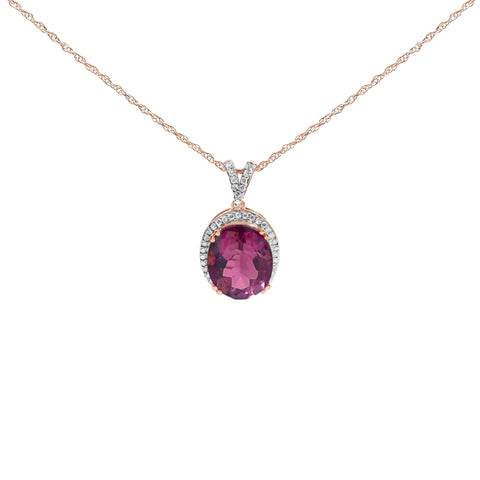 1/5 Ct. T.W. Diamond Pink Quartz Oval Pendant Necklace in 14K Rose Gold Vermeil, photo 1