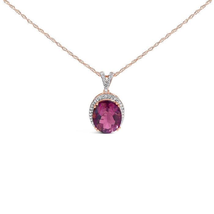 1/5 Ct. T.W. Diamond Pink Quartz Oval Pendant Necklace in 14K Rose Gold Vermeil, photo 1