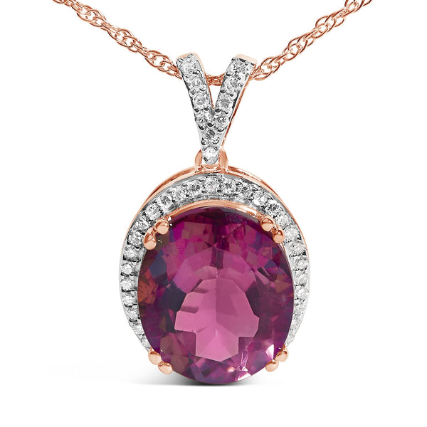 1/5 Ct. T.W. Diamond Pink Quartz Oval Pendant Necklace in 14K Rose Gold Vermeil, photo 2