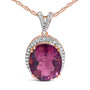 1/5 Ct. T.W. Diamond Pink Quartz Oval Pendant Necklace in 14K Rose Gold Vermeil, photo 2