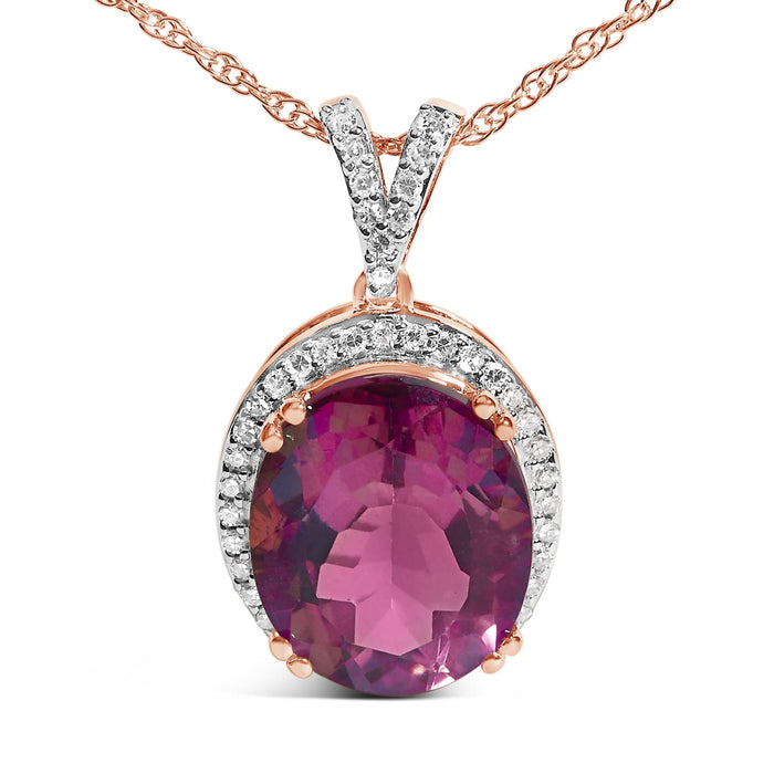1/5 Ct. T.W. Diamond Pink Quartz Oval Pendant Necklace in 14K Rose Gold Vermeil, photo 2