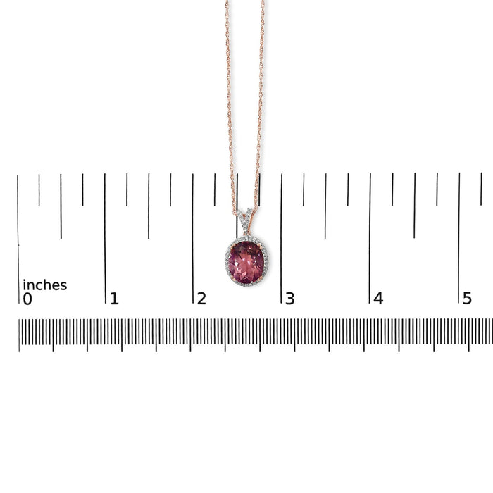 1/5 Ct. T.W. Diamond Pink Quartz Oval Pendant Necklace in 14K Rose Gold Vermeil, photo 5