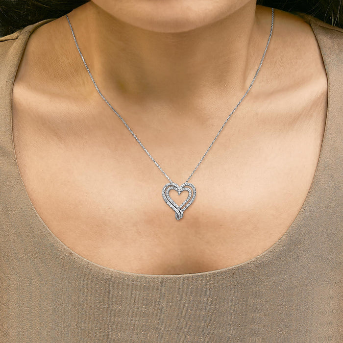 Collar con colgante de corazón con diamantes de 1/2 ct. p.t. en plata de ley, foto 3