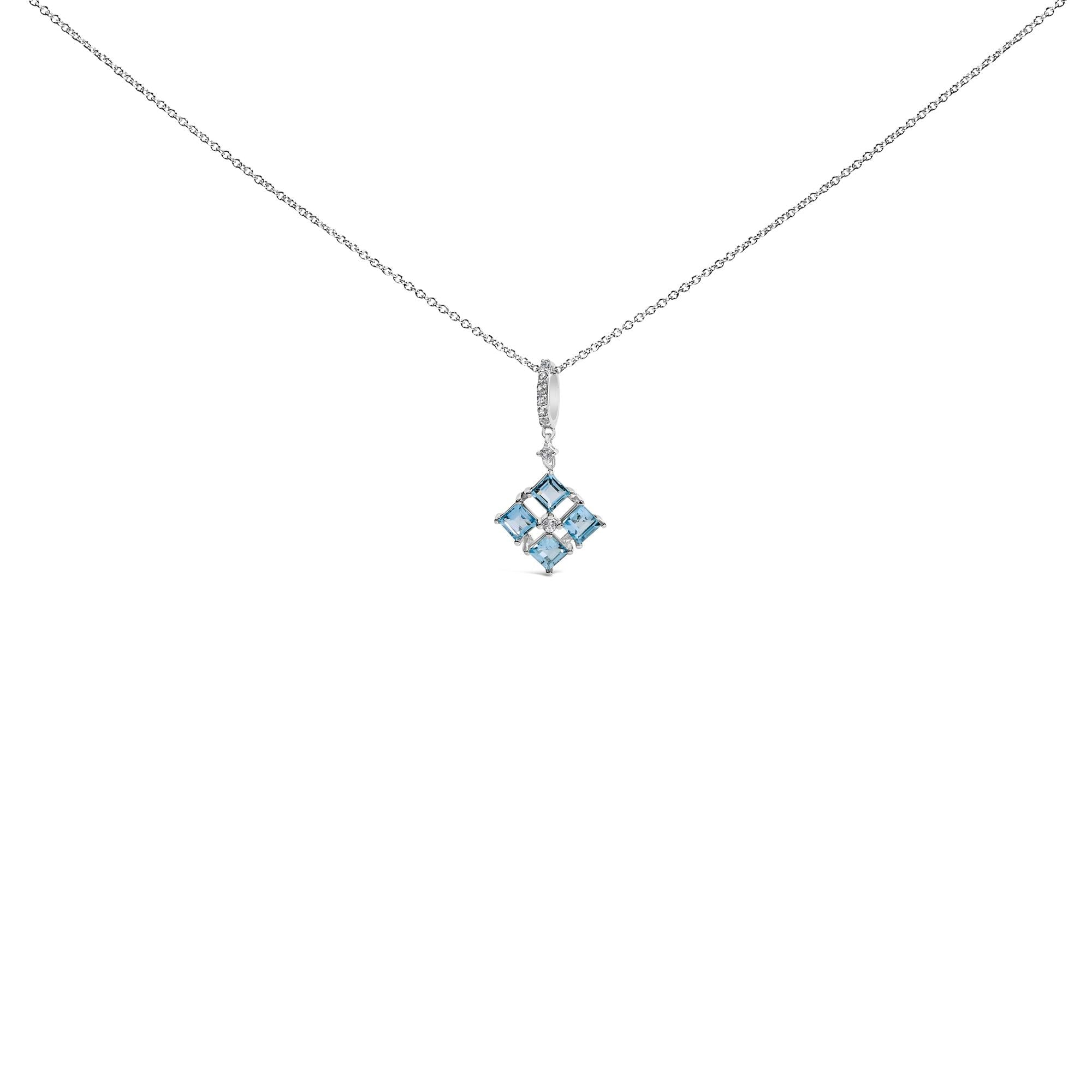 Collar con colgante de motivo cuadrado con topacio azul y zafiro blanco en plata de ley, foto 1