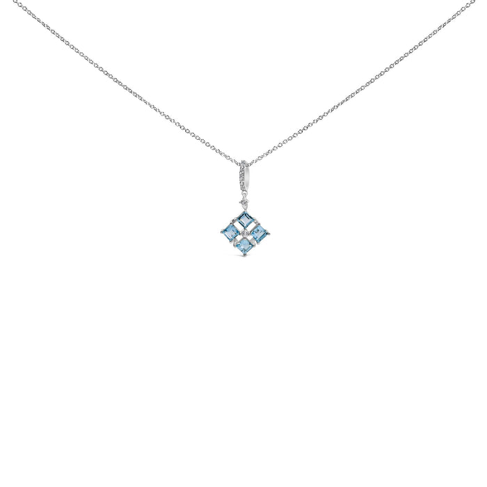 Collar con colgante de motivo cuadrado con topacio azul y zafiro blanco en plata de ley, foto 1