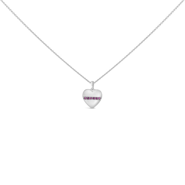 Lab-Created Pink Sapphire Bar Heart Pendant Necklace in Sterling Silver, photo 1