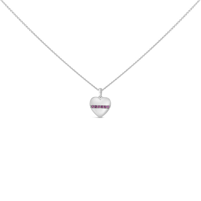 Lab-Created Pink Sapphire Bar Heart Pendant Necklace in Sterling Silver, photo 1