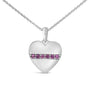 Lab-Created Pink Sapphire Bar Heart Pendant Necklace in Sterling Silver, photo 2