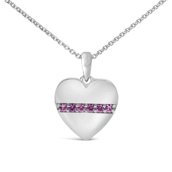 Lab-Created Pink Sapphire Bar Heart Pendant Necklace in Sterling Silver, photo 2