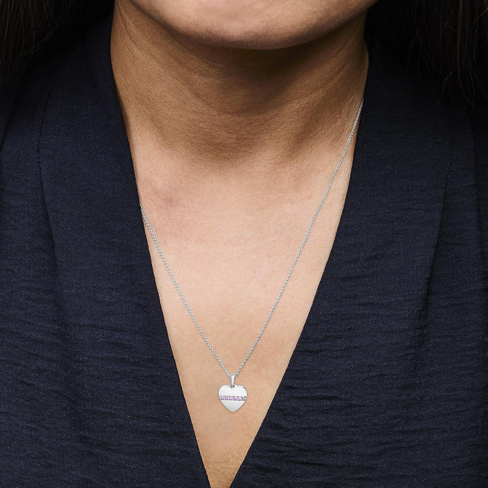 Lab-Created Pink Sapphire Bar Heart Pendant Necklace in Sterling Silver, photo 3