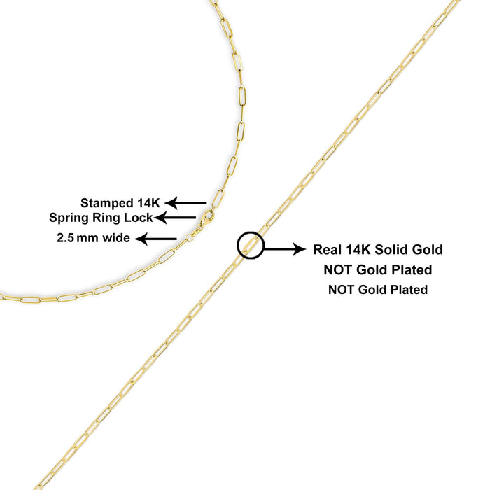 Collar de cadena paperclip de 2.5mm en oro macizo de 14K, foto 10