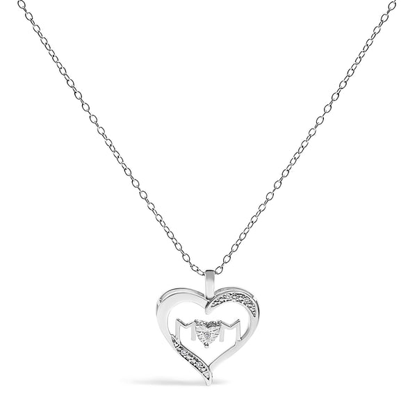 Diamond Accent Mom with Heart Silhouette Pendant Necklace in Sterling Silver, photo 1