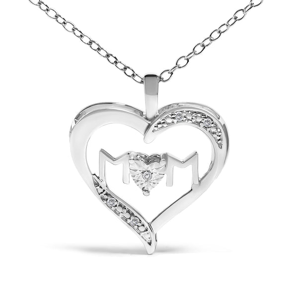 Diamond Accent Mom with Heart Silhouette Pendant Necklace in Sterling Silver, photo 2