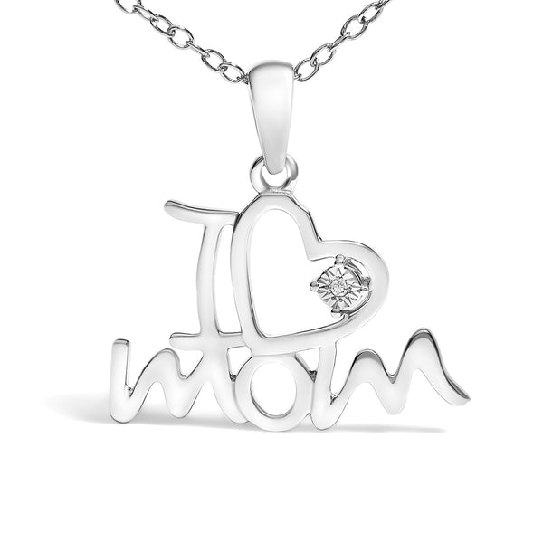 Diamond Accent I Love Mom Heart Pendant Necklace in Sterling Silver, photo 2