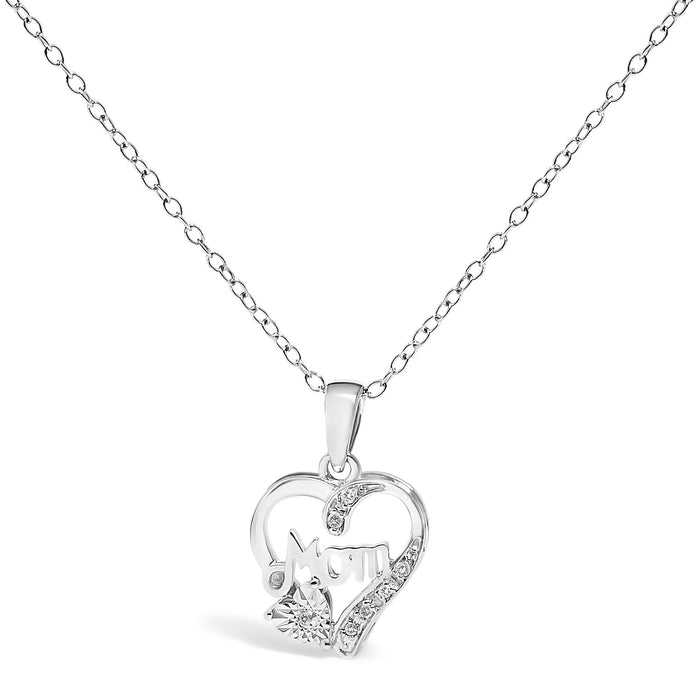 Collar con colgante de mamá con corazón y detalle de 7 diamantes en plata de ley, foto 1