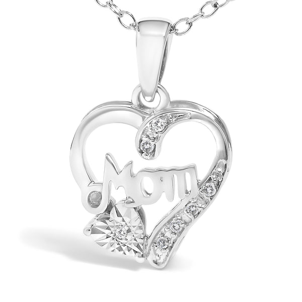 7-Diamond Accent Mom with Heart Pendant Necklace in Sterling Silver, photo 2