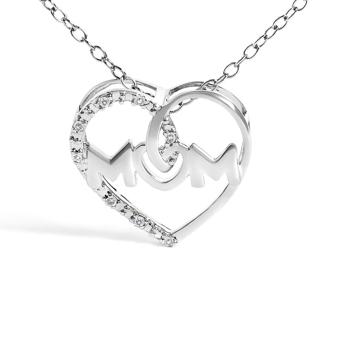 Diamond Accent Mom Heart Pendant Necklace in Sterling Silver, photo 2