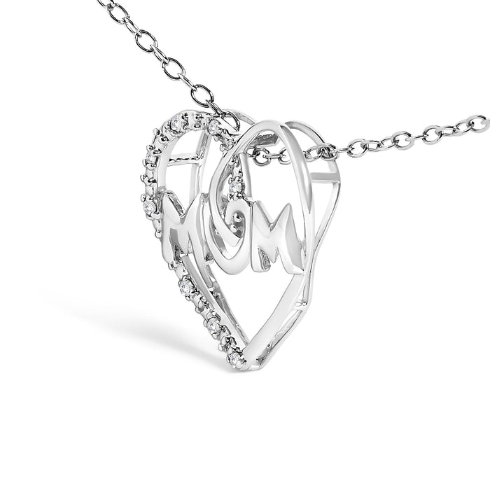 Diamond Accent Mom Heart Pendant Necklace in Sterling Silver, photo 4
