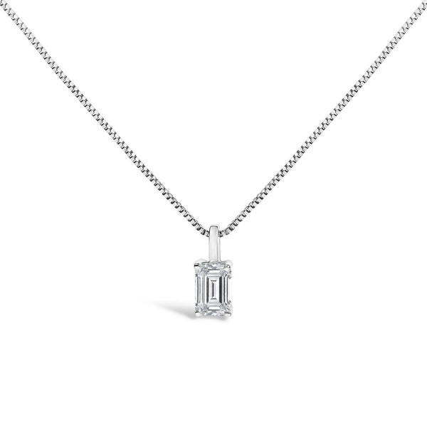 Lab-Grown Emerald-Cut Solitaire Diamond Pendant Necklace in 14K Gold, photo 2