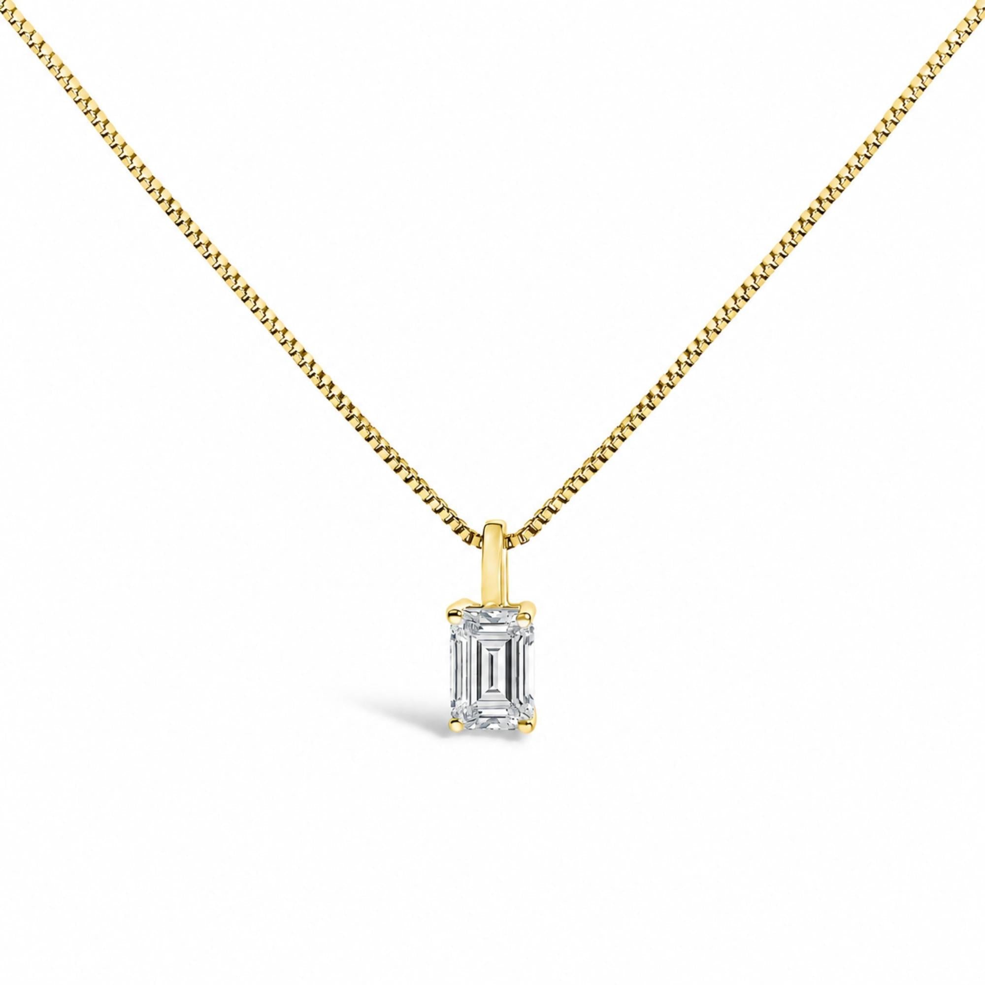 Lab-Grown Emerald-Cut Solitaire Diamond Pendant Necklace in 14K Gold, photo 1
