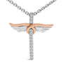 Collar con colgante de cruz con alas con diamantes de 1/5 ct. p.t. en plata de ley bañada en oro rosa de 14K, foto 2