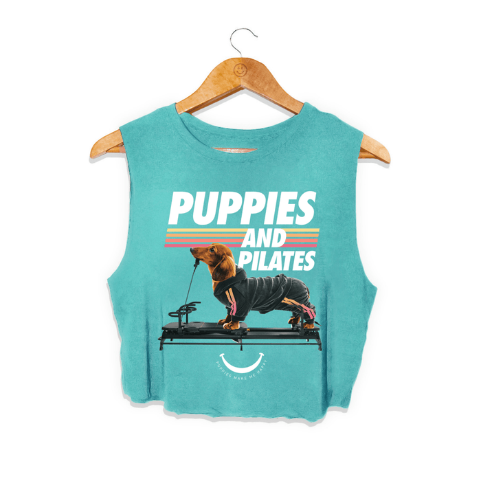 Puppies & Pilates Crop Top in teal