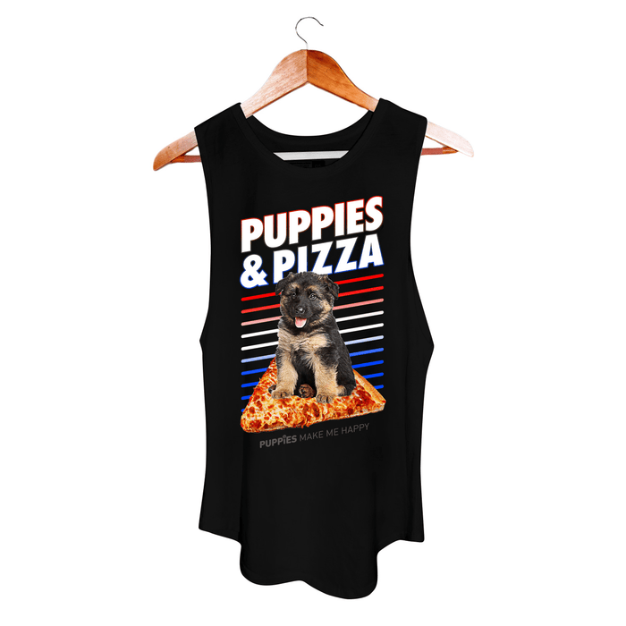 Puppies & Pizza Women's Sleeveless Tank in black