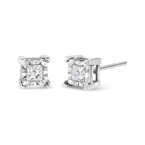 Aretes de botón solitario Miracle-Set con diamantes talla princesa de pureza SI2-I1 de 0.25 a 0.5 ct. p.t. en plata de ley, foto 1