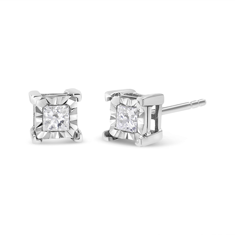 0.25 to 1.25 Ct. T.W. Miracle-Set Princess-Cut Diamond Solitaire Stud Earrings in Sterling Silver, photo 1