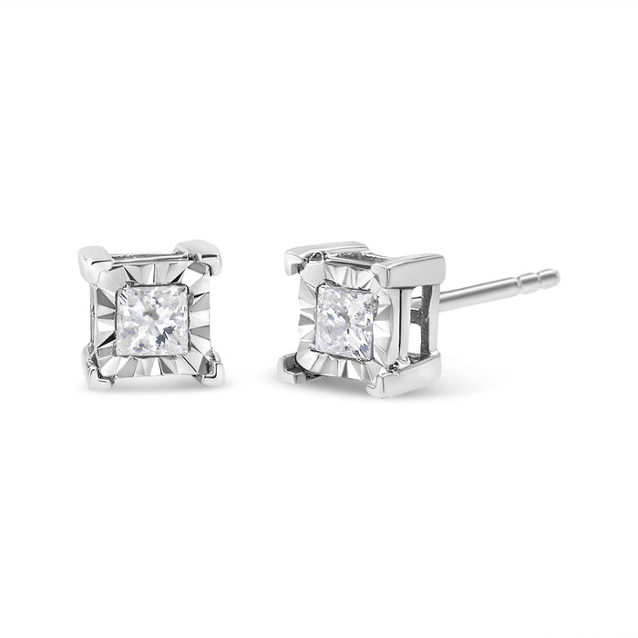 0.33 to 1 Ct. T.W. Rhodium-Plated Miracle-Set Princess-Cut Diamond Solitaire Stud Earrings in Sterling Silver, photo 1