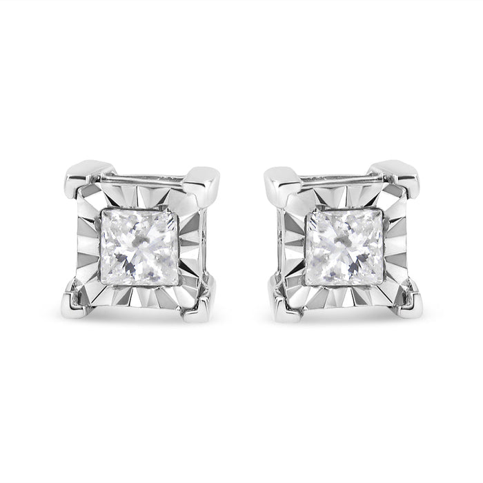 0.25 to 1.25 Ct. T.W. Miracle-Set Princess-Cut Diamond Solitaire Stud Earrings in Sterling Silver, photo 2
