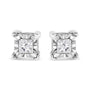 Aretes de botón solitario Miracle-Set con diamantes talla princesa de pureza SI2-I1 de 0.25 a 0.5 ct. p.t. en plata de ley, foto 2