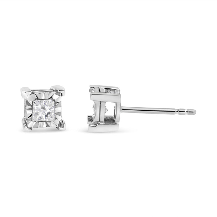 Aretes de botón solitario Miracle-Set con diamantes talla princesa de pureza SI2-I1 de 0.25 a 0.5 ct. p.t. en plata de ley, foto 5
