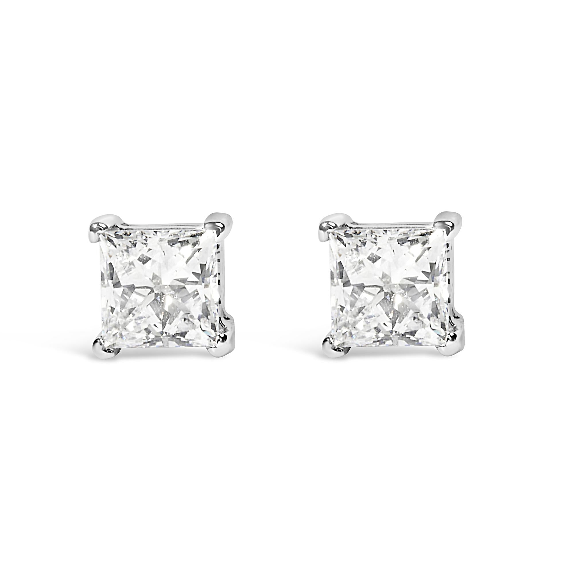 Aretes de botón solitarios de 4 garras con diamantes cultivados en laboratorio de 3/8 ct. p.t. en oro blanco de 14K, foto 1
