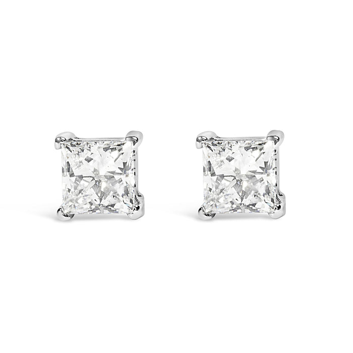 Aretes de botón solitarios de 4 garras con diamantes cultivados en laboratorio de 3/8 ct. p.t. en oro blanco de 14K, foto 1