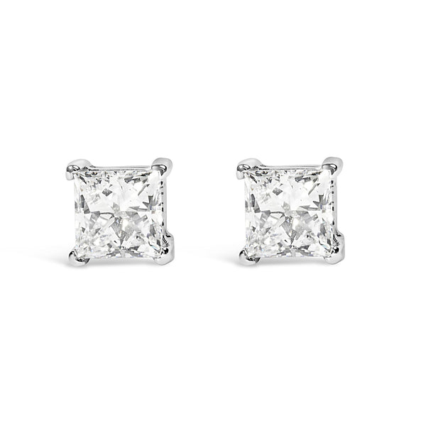 Princess-Cut Lab-Grown Diamond Solitaire Stud Earrings in 14K White Gold, photo 1