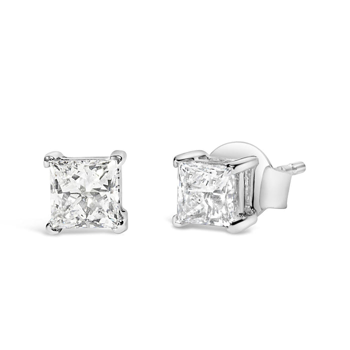 Aretes de botón solitarios de 4 garras con diamantes cultivados en laboratorio de 3/8 ct. p.t. en oro blanco de 14K, foto 2