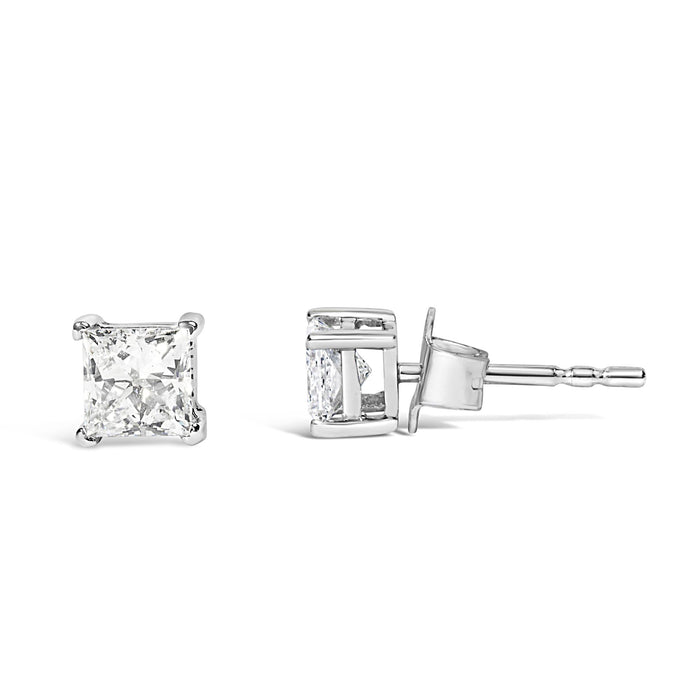 Aretes de botón solitarios de 4 garras con diamantes cultivados en laboratorio de 3/8 ct. p.t. en oro blanco de 14K, foto 4